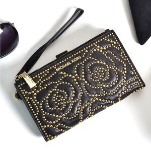 MICHAEL Michael Kors Adele Rose Studded Leather Wallet w/Gold-Tone Studs